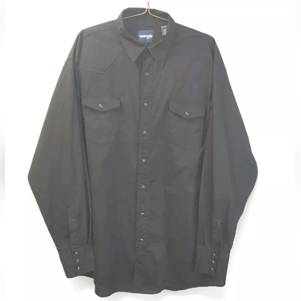 Wrangler Vtg Pearl Snap Shirt Men 2X Tall Rockabilly Western Cowboy Biker Black